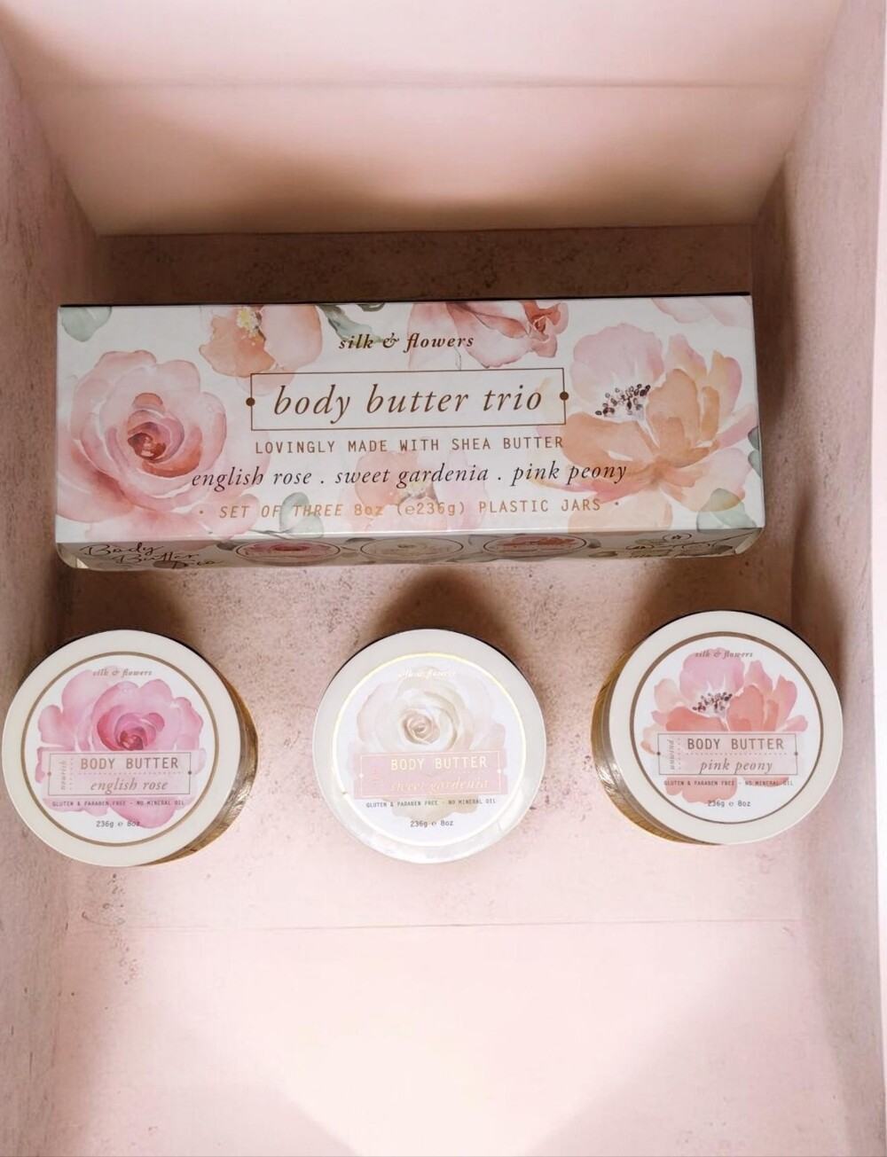 Home & Body Co Shea Butter Body Lotion Trio 3 x 8 oz Rose, Gardenia, Pink Peony